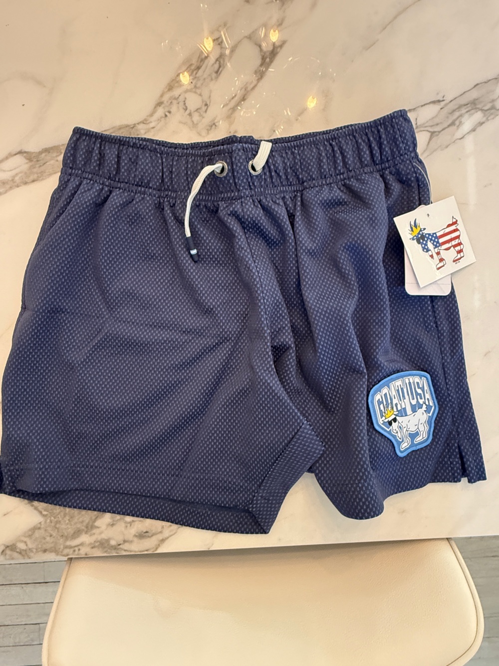 Kids Navy Athletic Shorts with Drawstring and Patch